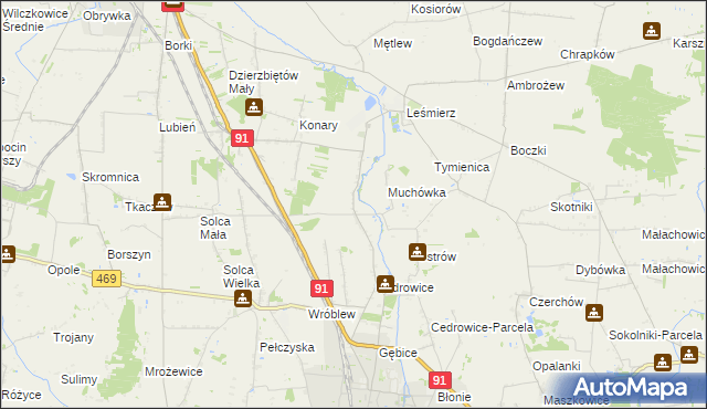 mapa Parzyce gmina Ozorków, Parzyce gmina Ozorków na mapie Targeo