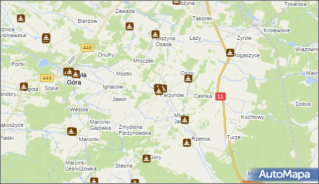 mapa Parzynów, Parzynów na mapie Targeo