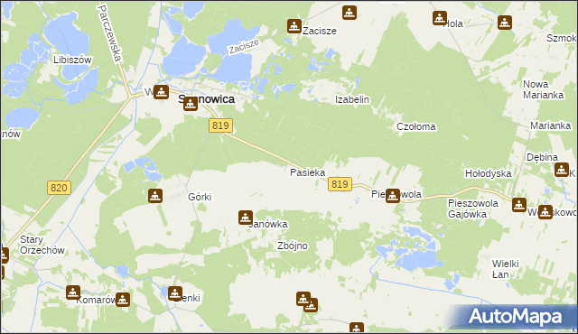 mapa Pasieka gmina Sosnowica, Pasieka gmina Sosnowica na mapie Targeo