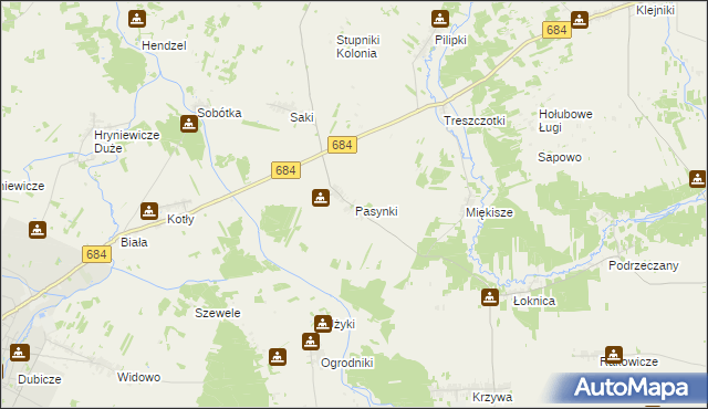 mapa Pasynki gmina Bielsk Podlaski, Pasynki gmina Bielsk Podlaski na mapie Targeo