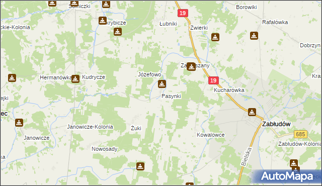 mapa Pasynki gmina Zabłudów, Pasynki gmina Zabłudów na mapie Targeo