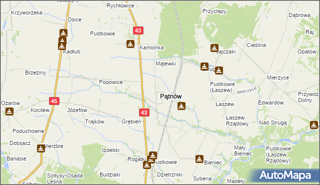 mapa Pątnów powiat wieluński, Pątnów powiat wieluński na mapie Targeo