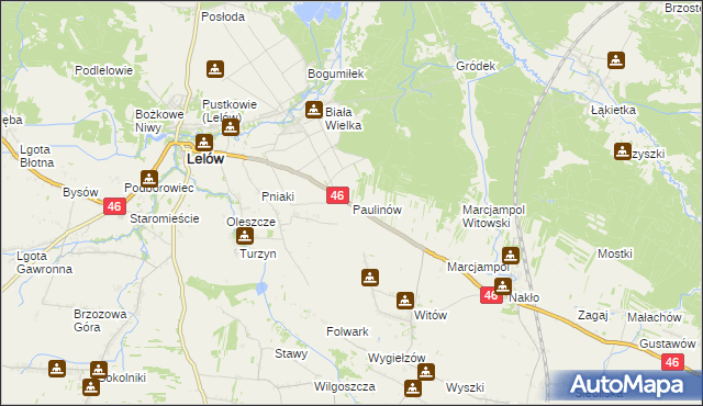 mapa Paulinów gmina Lelów, Paulinów gmina Lelów na mapie Targeo