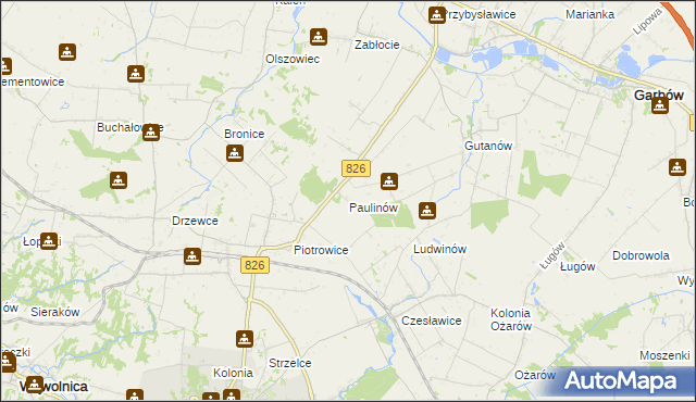 mapa Paulinów gmina Nałęczów, Paulinów gmina Nałęczów na mapie Targeo