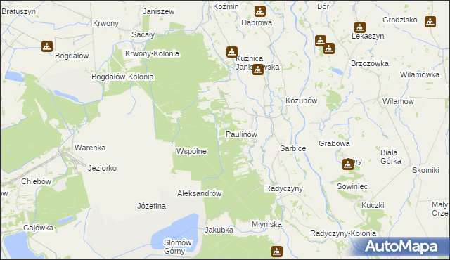 mapa Paulinów gmina Przykona, Paulinów gmina Przykona na mapie Targeo