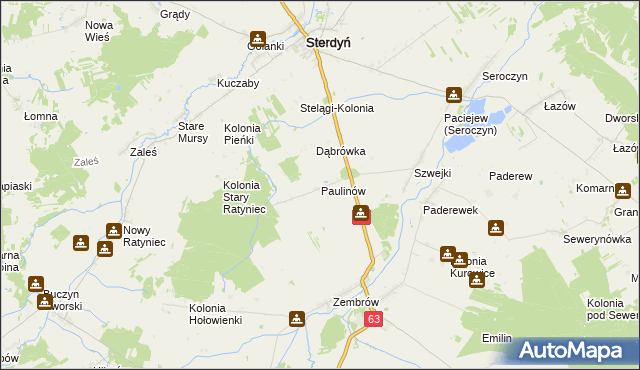 mapa Paulinów gmina Sterdyń, Paulinów gmina Sterdyń na mapie Targeo