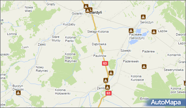 mapa Paulinów gmina Sterdyń, Paulinów gmina Sterdyń na mapie Targeo