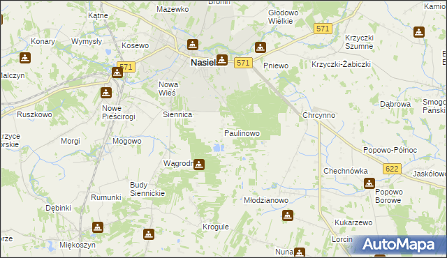 mapa Paulinowo, Paulinowo na mapie Targeo