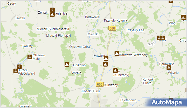 mapa Pawełki gmina Jedwabne, Pawełki gmina Jedwabne na mapie Targeo