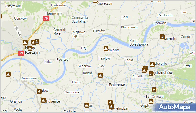 mapa Pawłów gmina Bolesław, Pawłów gmina Bolesław na mapie Targeo