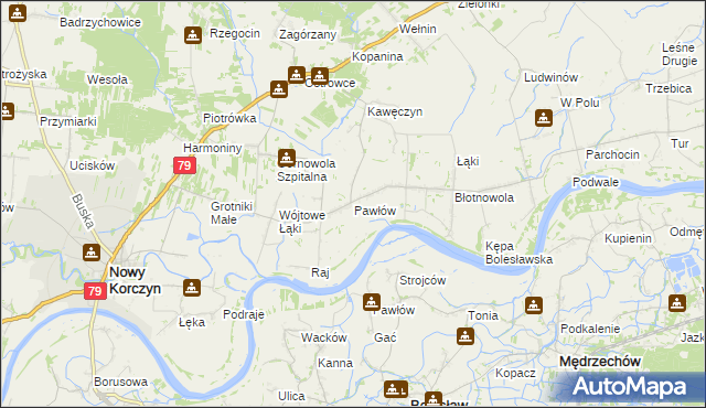 mapa Pawłów gmina Nowy Korczyn, Pawłów gmina Nowy Korczyn na mapie Targeo