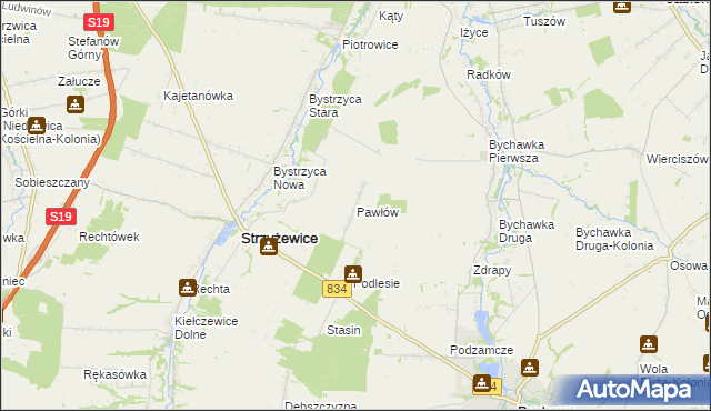 mapa Pawłów gmina Strzyżewice, Pawłów gmina Strzyżewice na mapie Targeo