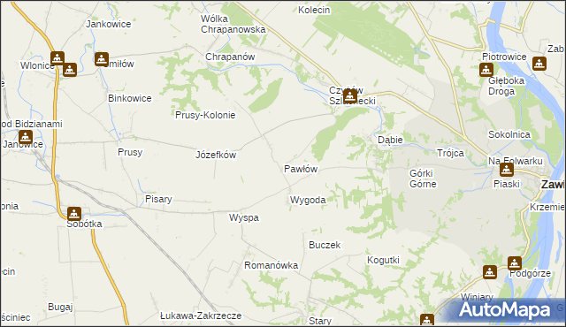 mapa Pawłów gmina Zawichost, Pawłów gmina Zawichost na mapie Targeo