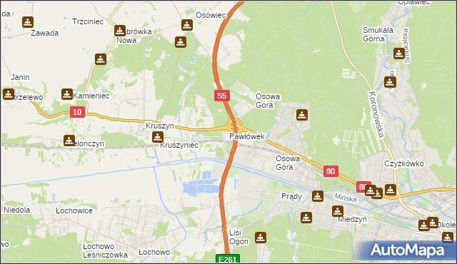 mapa Pawłówek gmina Sicienko, Pawłówek gmina Sicienko na mapie Targeo