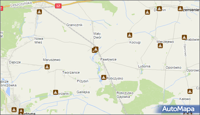 mapa Pawłowice gmina Krzemieniewo, Pawłowice gmina Krzemieniewo na mapie Targeo