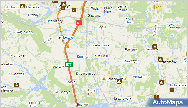 mapa Pawłowice gmina Tarczyn, Pawłowice gmina Tarczyn na mapie Targeo