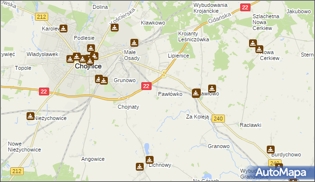 mapa Pawłówko gmina Chojnice, Pawłówko gmina Chojnice na mapie Targeo