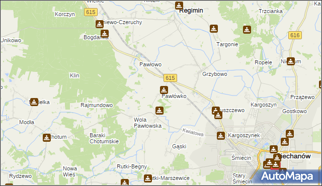 mapa Pawłówko gmina Regimin, Pawłówko gmina Regimin na mapie Targeo