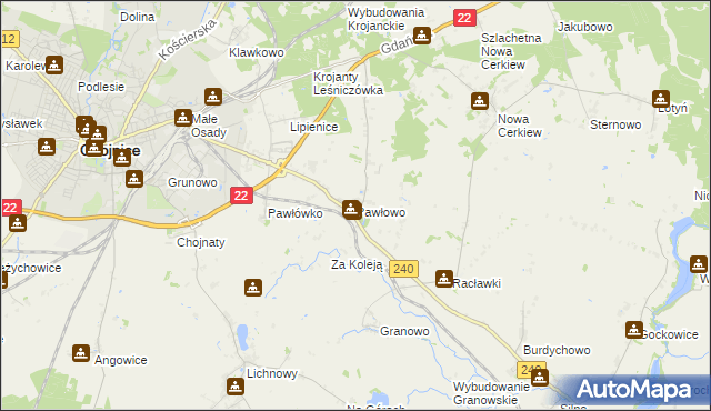 mapa Pawłowo gmina Chojnice, Pawłowo gmina Chojnice na mapie Targeo