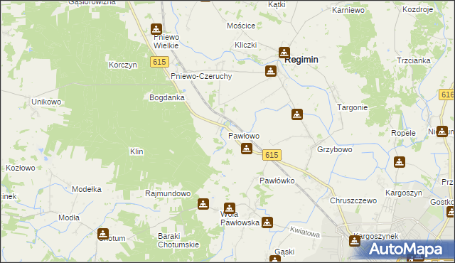 mapa Pawłowo gmina Regimin, Pawłowo gmina Regimin na mapie Targeo