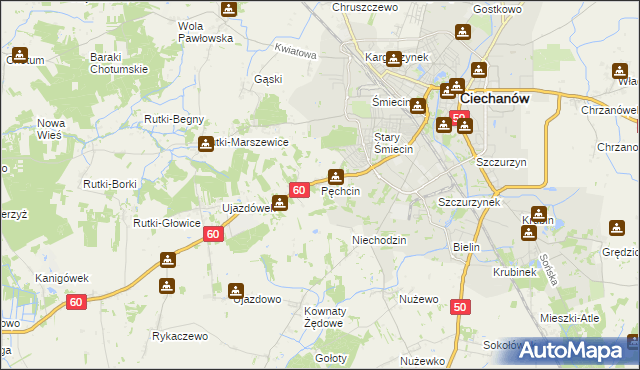 mapa Pęchcin, Pęchcin na mapie Targeo