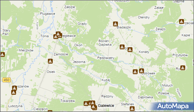 mapa Pędziwiatry gmina Galewice, Pędziwiatry gmina Galewice na mapie Targeo