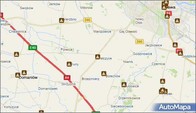 mapa Pełczyce gmina Domaniów, Pełczyce gmina Domaniów na mapie Targeo