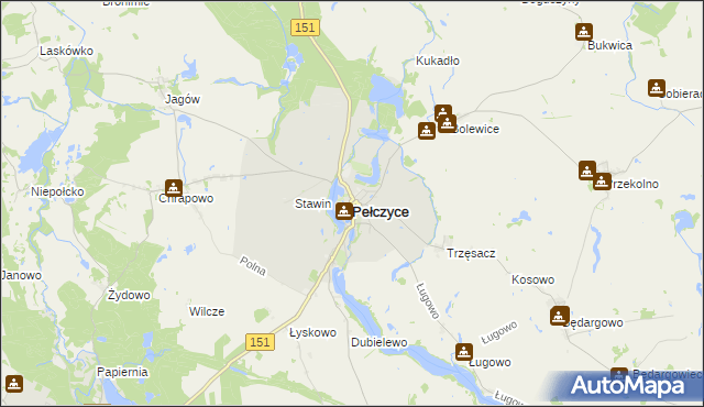 mapa Pełczyce powiat choszczeński, Pełczyce powiat choszczeński na mapie Targeo