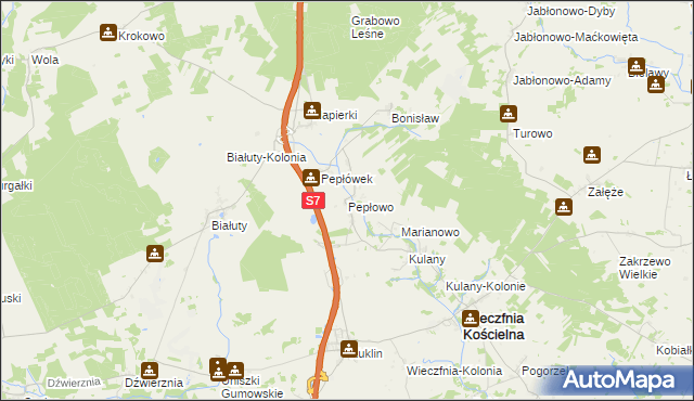 mapa Pepłowo gmina Wieczfnia Kościelna, Pepłowo gmina Wieczfnia Kościelna na mapie Targeo