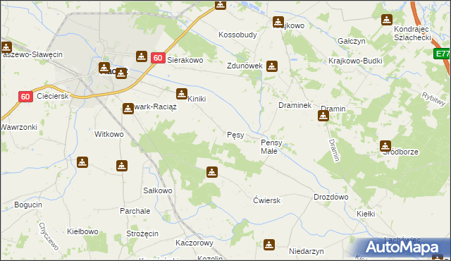 mapa Pęsy, Pęsy na mapie Targeo