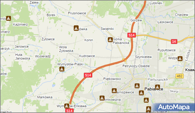 mapa Petrykozy gmina Pabianice, Petrykozy gmina Pabianice na mapie Targeo