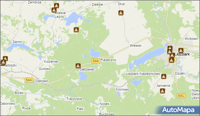 mapa Piaseczno gmina Lidzbark, Piaseczno gmina Lidzbark na mapie Targeo