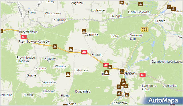 mapa Piasek gmina Janów, Piasek gmina Janów na mapie Targeo