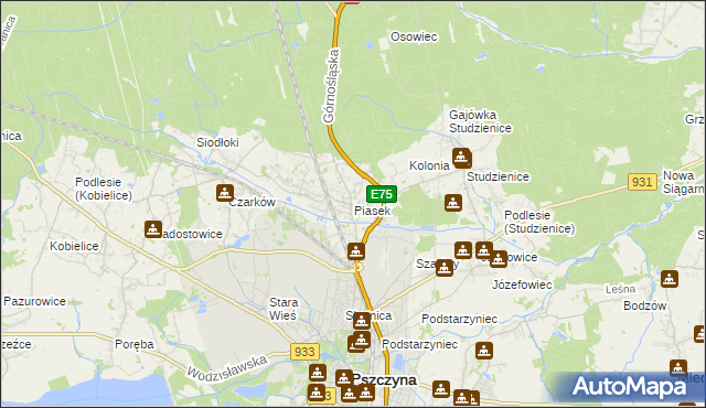 mapa Piasek gmina Pszczyna, Piasek gmina Pszczyna na mapie Targeo