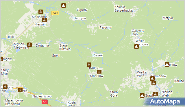 mapa Piasek gmina Stąporków, Piasek gmina Stąporków na mapie Targeo