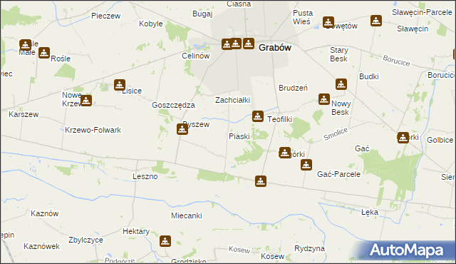 mapa Piaski gmina Grabów, Piaski gmina Grabów na mapie Targeo