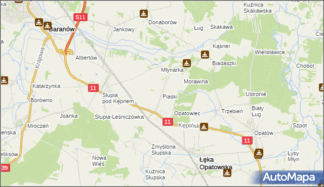 mapa Piaski gmina Łęka Opatowska, Piaski gmina Łęka Opatowska na mapie Targeo