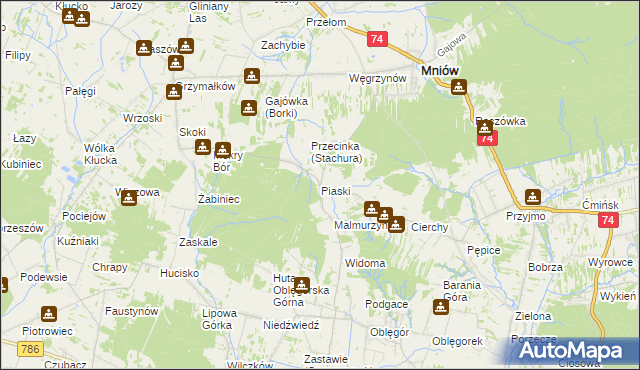 mapa Piaski gmina Mniów, Piaski gmina Mniów na mapie Targeo