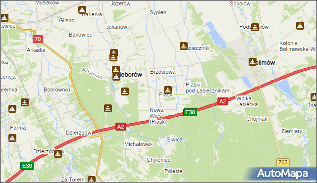 mapa Piaski gmina Nieborów, Piaski gmina Nieborów na mapie Targeo