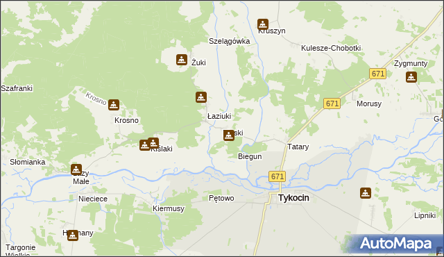 mapa Piaski gmina Tykocin, Piaski gmina Tykocin na mapie Targeo