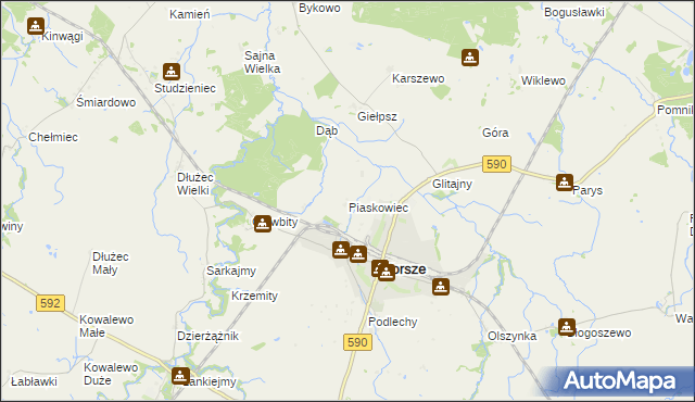 mapa Piaskowiec gmina Korsze, Piaskowiec gmina Korsze na mapie Targeo