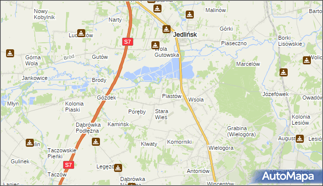 mapa Piastów gmina Jedlińsk, Piastów gmina Jedlińsk na mapie Targeo