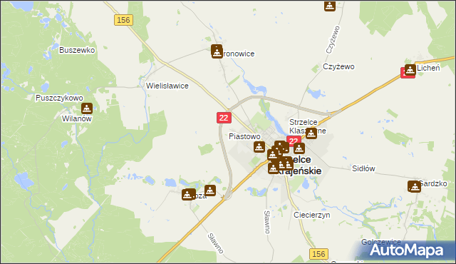 mapa Piastowo gmina Strzelce Krajeńskie, Piastowo gmina Strzelce Krajeńskie na mapie Targeo