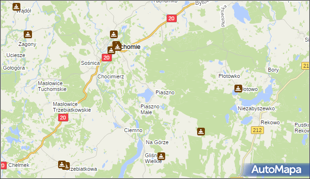 mapa Piaszno gmina Tuchomie, Piaszno gmina Tuchomie na mapie Targeo