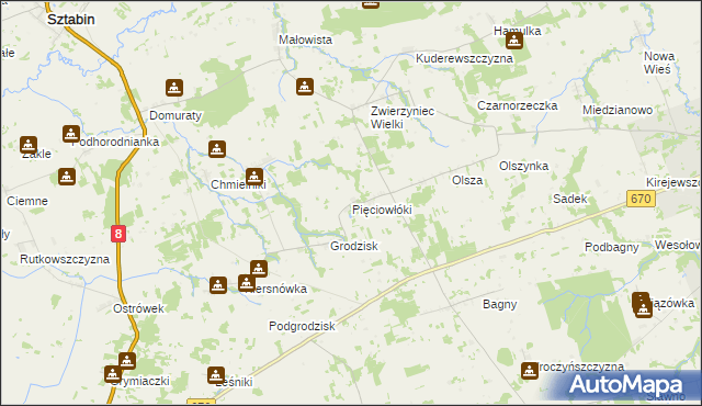 mapa Pięciowłóki, Pięciowłóki na mapie Targeo