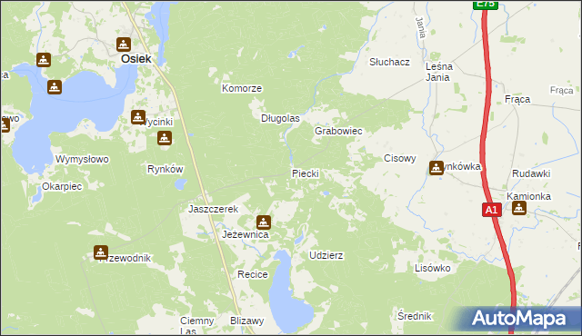 mapa Piecki gmina Osiek, Piecki gmina Osiek na mapie Targeo