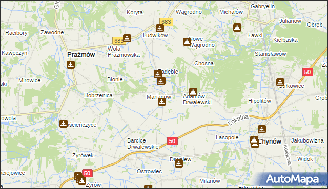 mapa Pieczyska gmina Chynów, Pieczyska gmina Chynów na mapie Targeo