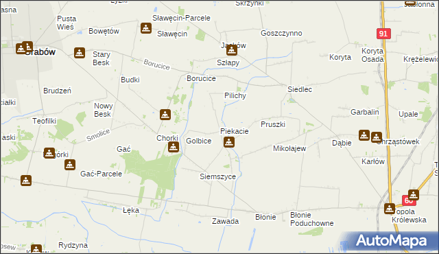 mapa Piekacie, Piekacie na mapie Targeo