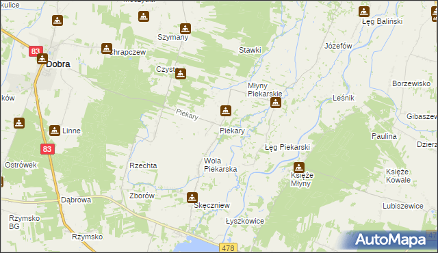 mapa Piekary gmina Dobra, Piekary gmina Dobra na mapie Targeo