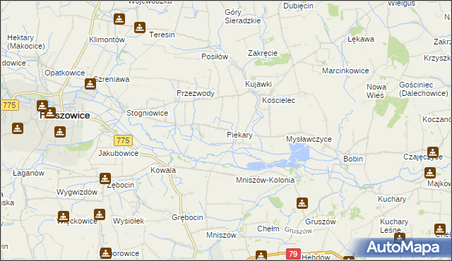 mapa Piekary gmina Proszowice, Piekary gmina Proszowice na mapie Targeo